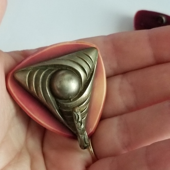 Relisted - Vintage Art Deco cloak clasp rust orange autumn fall early plastic - Picture 15 of 16